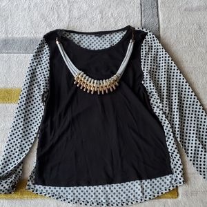 Ann Taylor Black & White Dot Stripe Top